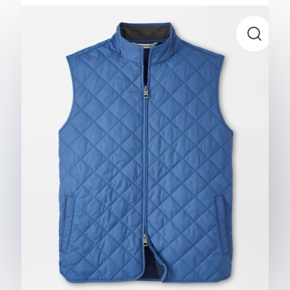 Peter Millar Men's Essex Quilted golf fleeced lined Vest Astral Blue/Brown M - Picture 2 of 12